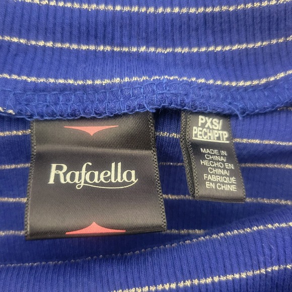 Rafaella Womens Sweater XS Petite Blue Metallic Striped Long Sleeve Cowl Neck - Picture 6 of 10